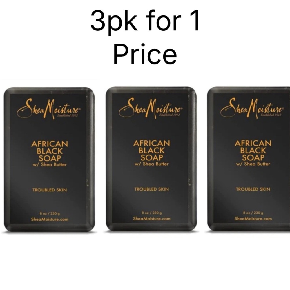 New Shea Moisture African Black Soap Bar Acne Prone & Troubled Skin 3 pk